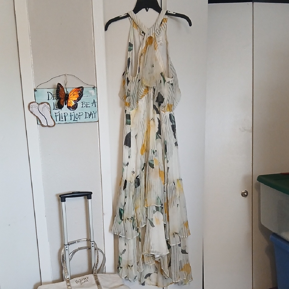 Anthropologie White and Yellow High Low Dress